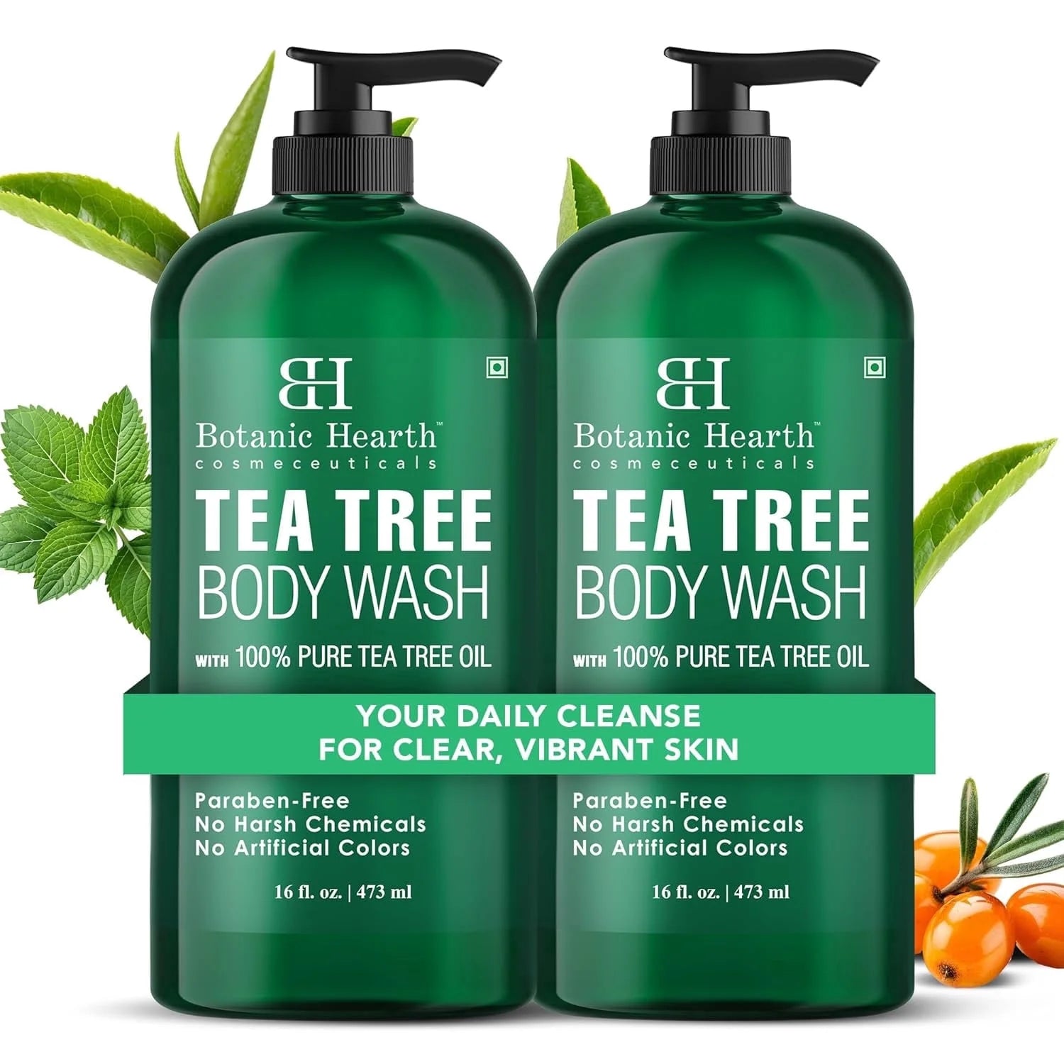 Tea Tree Body Wash for Dry Itchy Skin, Antifungal Body Wash with Tea Tree Oil, Sulfate & Paraben Free, 16 Fl Oz, Pack of 2