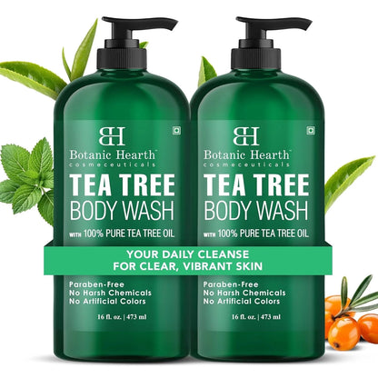Tea Tree Body Wash for Dry Itchy Skin, Antifungal Body Wash with Tea Tree Oil, Sulfate & Paraben Free, 16 Fl Oz, Pack of 2