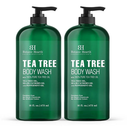 Tea Tree Body Wash for Dry Itchy Skin, Antifungal Body Wash with Tea Tree Oil, Sulfate & Paraben Free, 16 Fl Oz, Pack of 2