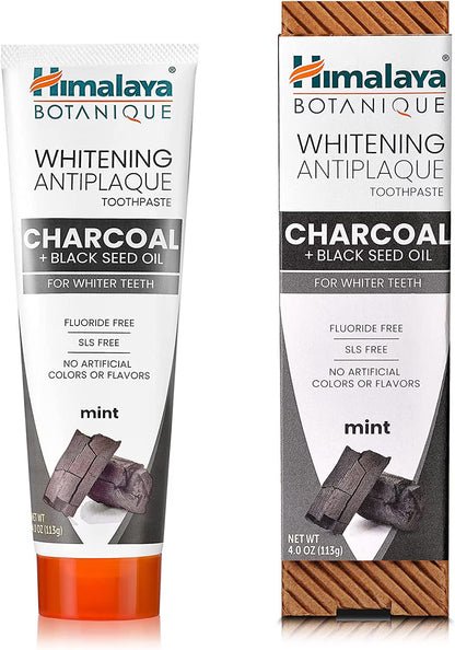 Botanique Whitening Antiplaque Toothpaste, Mint Flavor with Charcoal & Black Seed Oil, 4 Oz, 2 Pack